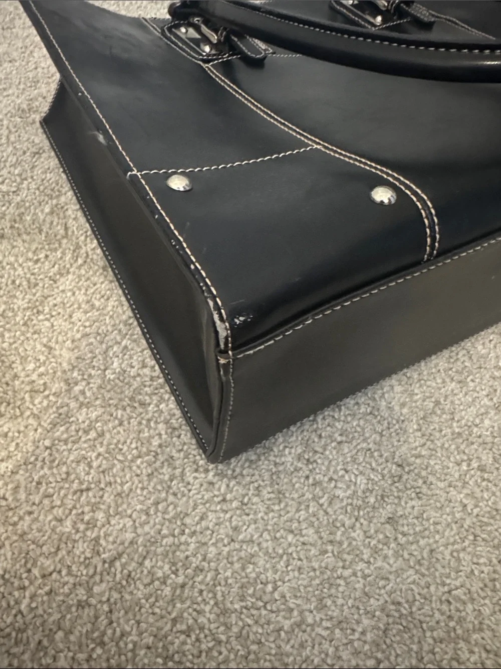 Wilsons Black Leather Tote with Snake-Print Interior